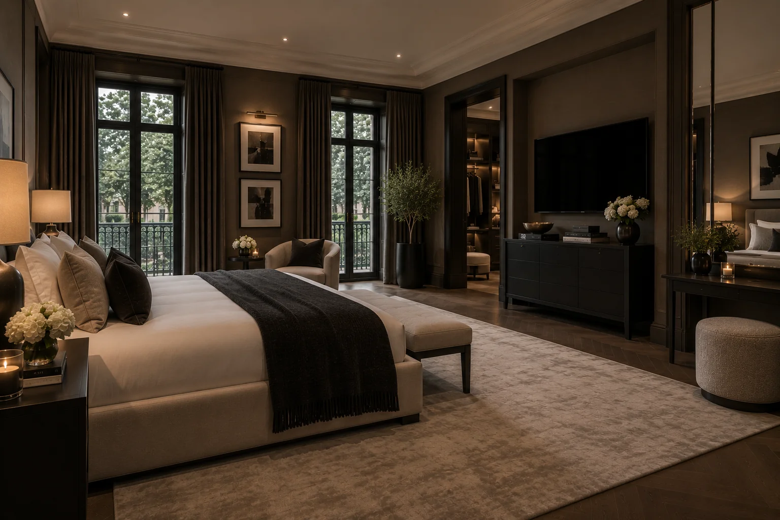 Bedroom with television and dressing area at the Chelsea Private Residence