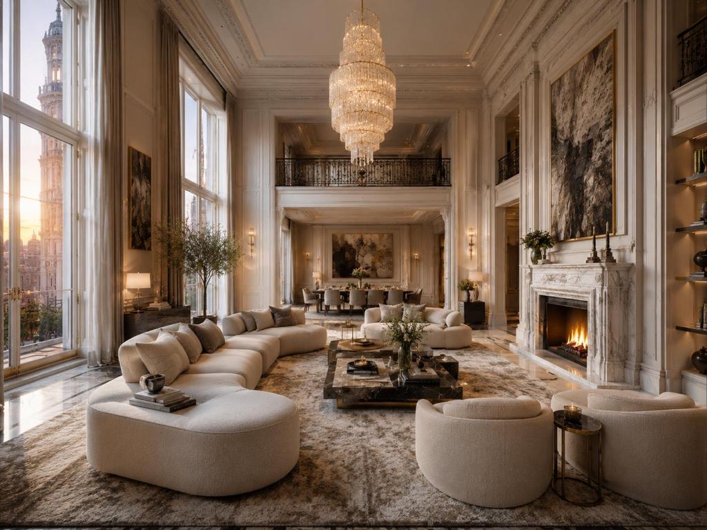 Grand reception room with chandelier at the five-bedroom Knightsbridge Pool Villa