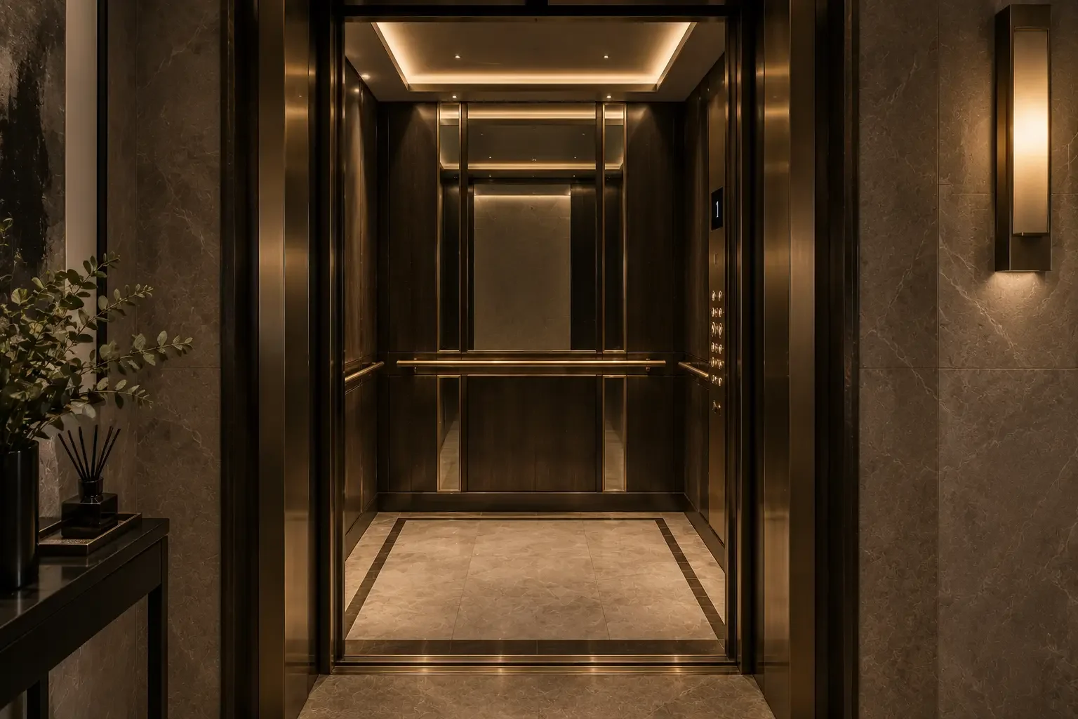 Internal lift with mirrored doors at the Chelsea Private Residence