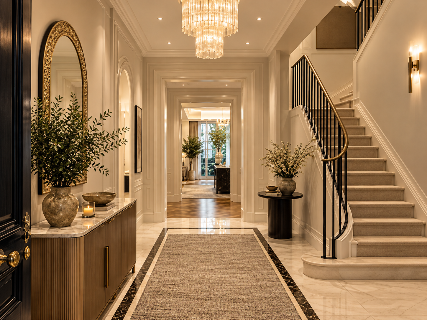 Marble entrance hall and staircase at The Knightsbridge Private Residence