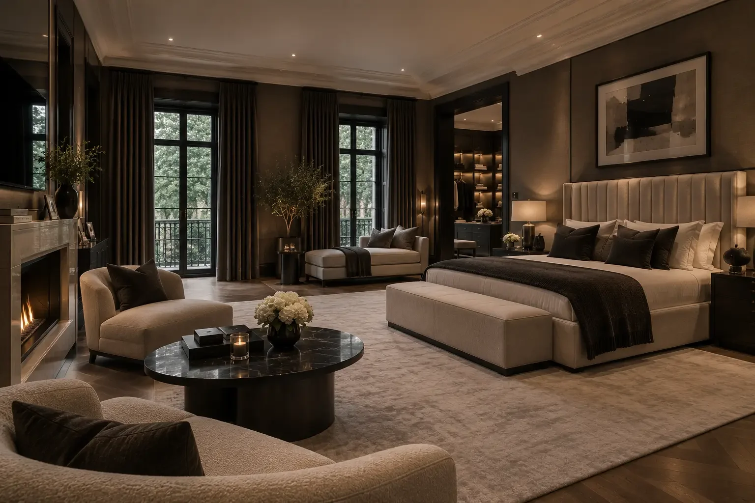 Bedroom with seating area at the Chelsea Private Residence